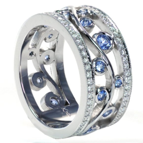 💝 Eternity Dainty Sea Blue Gems Twisted Vines Trendy Rings for Women, PD542 - Picture 3 of 7